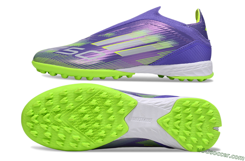 Adidas F50 Elite Laceless TF Artificial Turf Soccer Shoes - Purple/Yellow/Silver 0