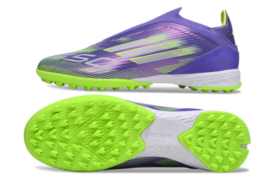 Adidas F50 Elite Laceless TF Artificial Turf Soccer Shoes - Purple/Yellow/Silver