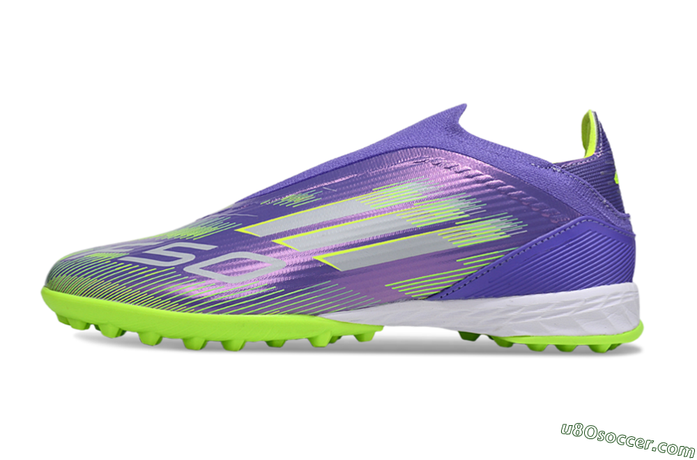 Adidas F50 Elite Laceless TF Artificial Turf Soccer Shoes - Purple/Yellow/Silver 2