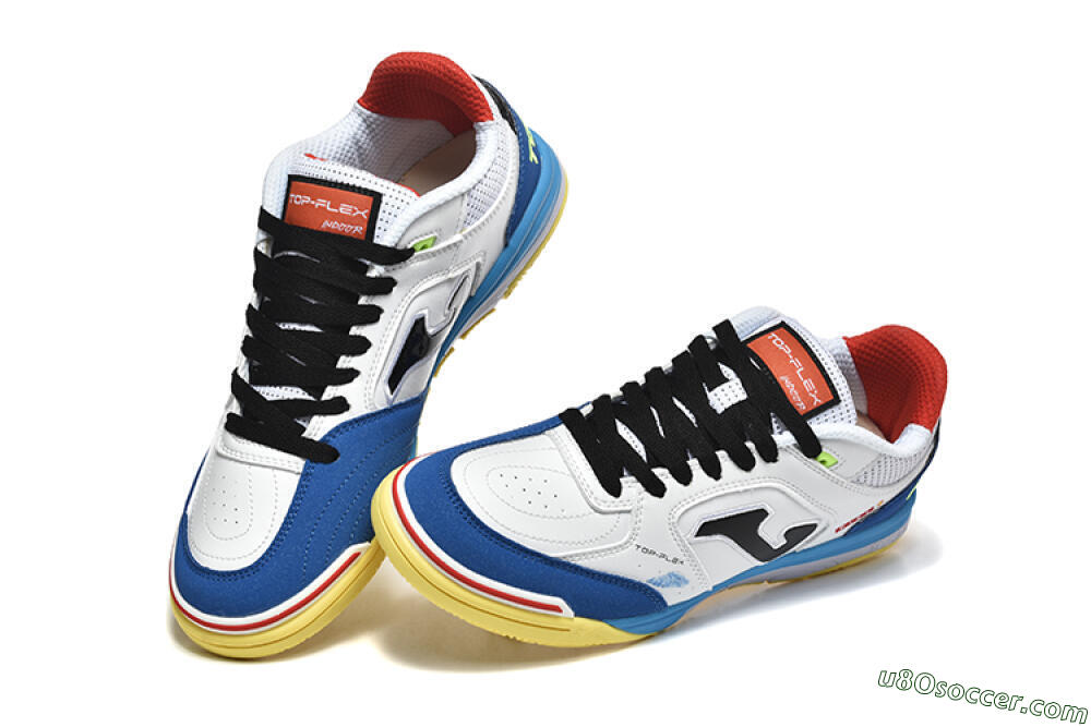 Joma Top Flex IC Indoor & Futsal Soccer Shoes - White/Black/Blue 6
