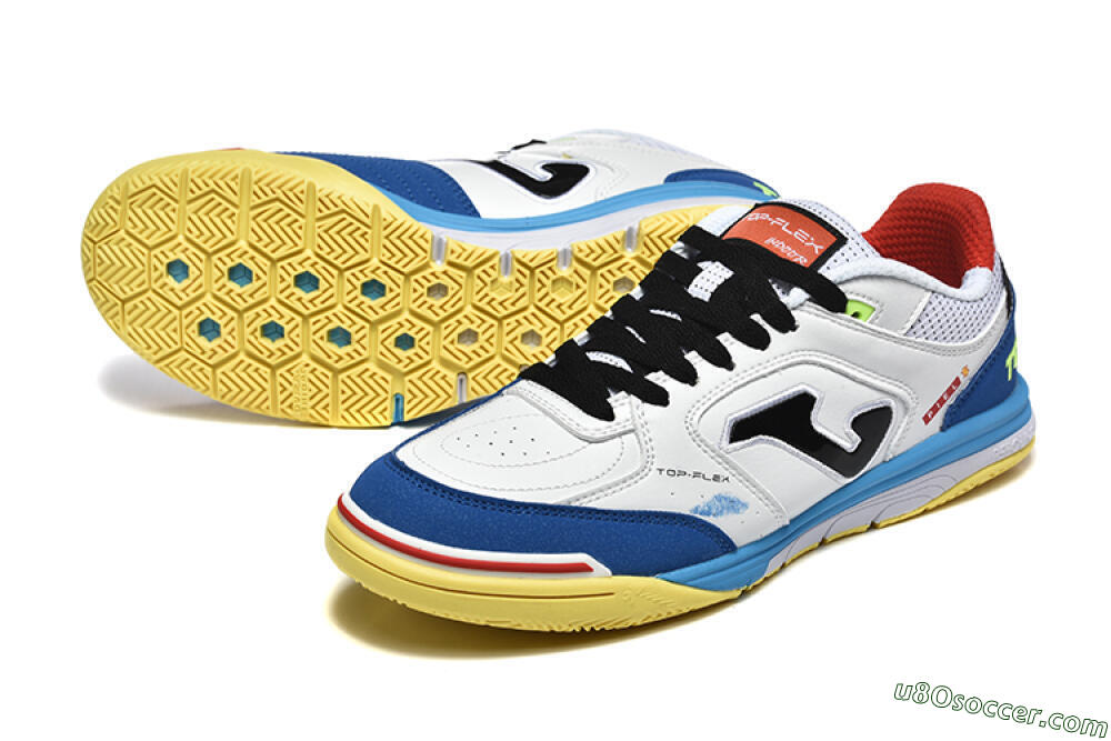 Joma Top Flex IC Indoor & Futsal Soccer Shoes - White/Black/Blue 3