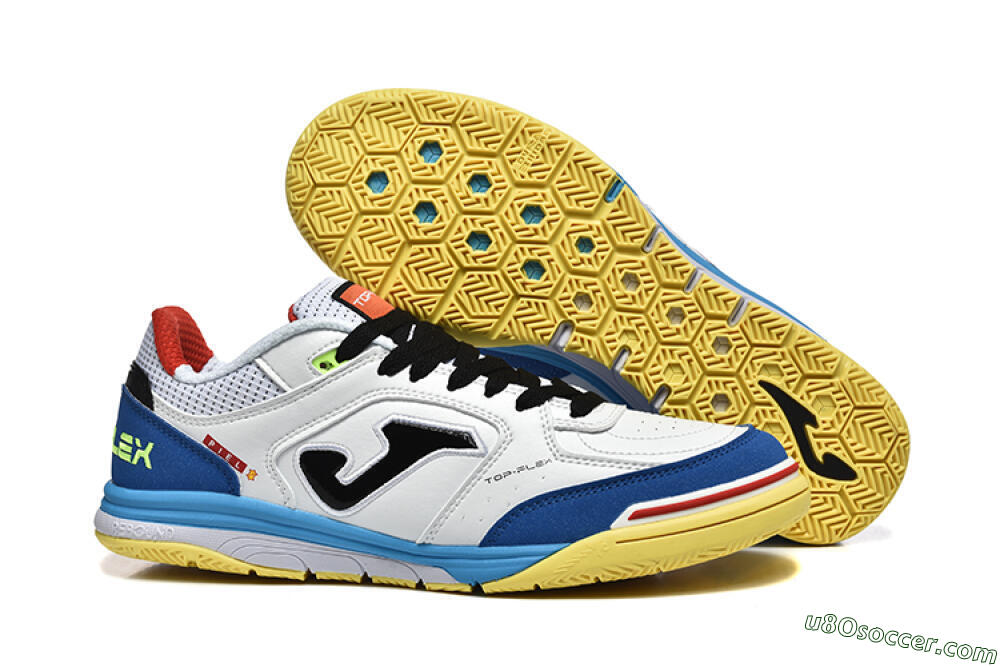 Joma Top Flex IC Indoor & Futsal Soccer Shoes - White/Black/Blue 1