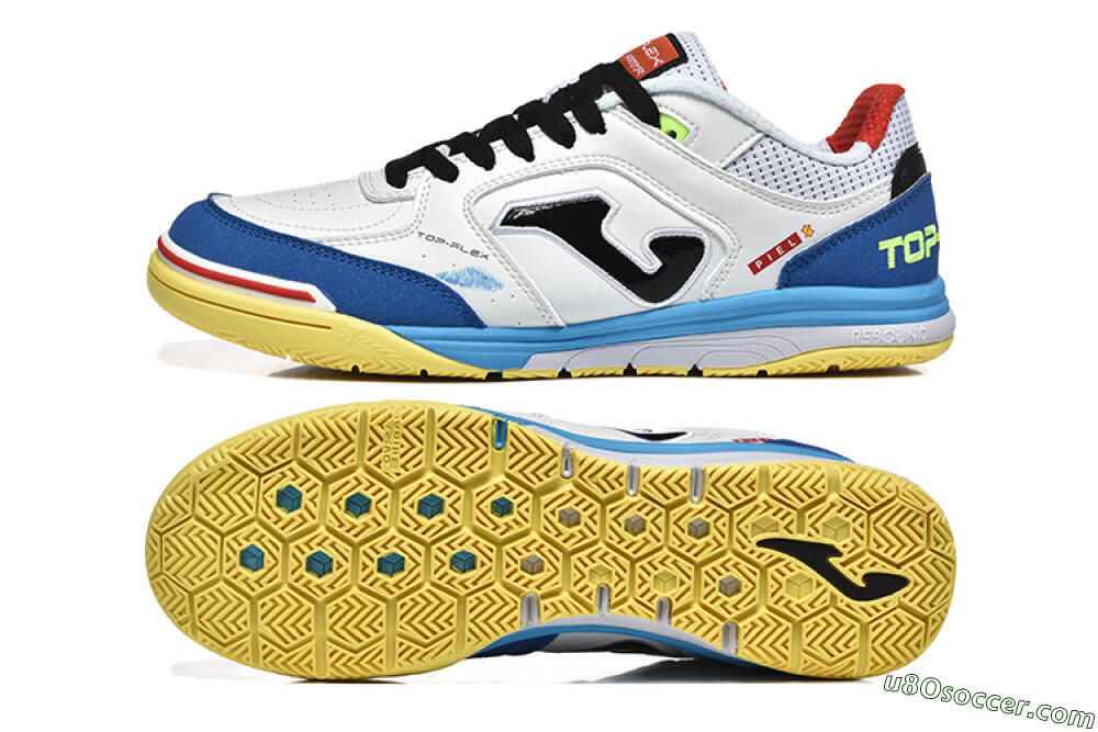 Joma Top Flex IC Indoor & Futsal Soccer Shoes - White/Black/Blue 0