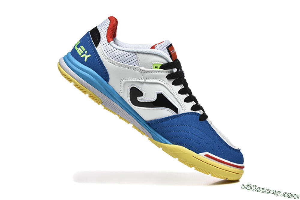 Joma Top Flex IC Indoor & Futsal Soccer Shoes - White/Black/Blue 7