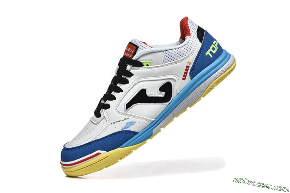 Joma Top Flex IC Indoor & Futsal Soccer Shoes - White/Black/Blue 8