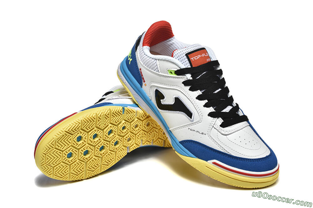 Joma Top Flex IC Indoor & Futsal Soccer Shoes - White/Black/Blue 4