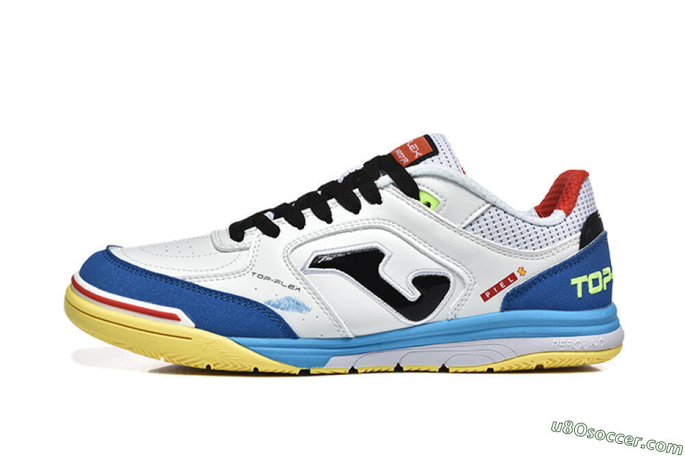 Joma Top Flex IC Indoor & Futsal Soccer Shoes - White/Black/Blue 2