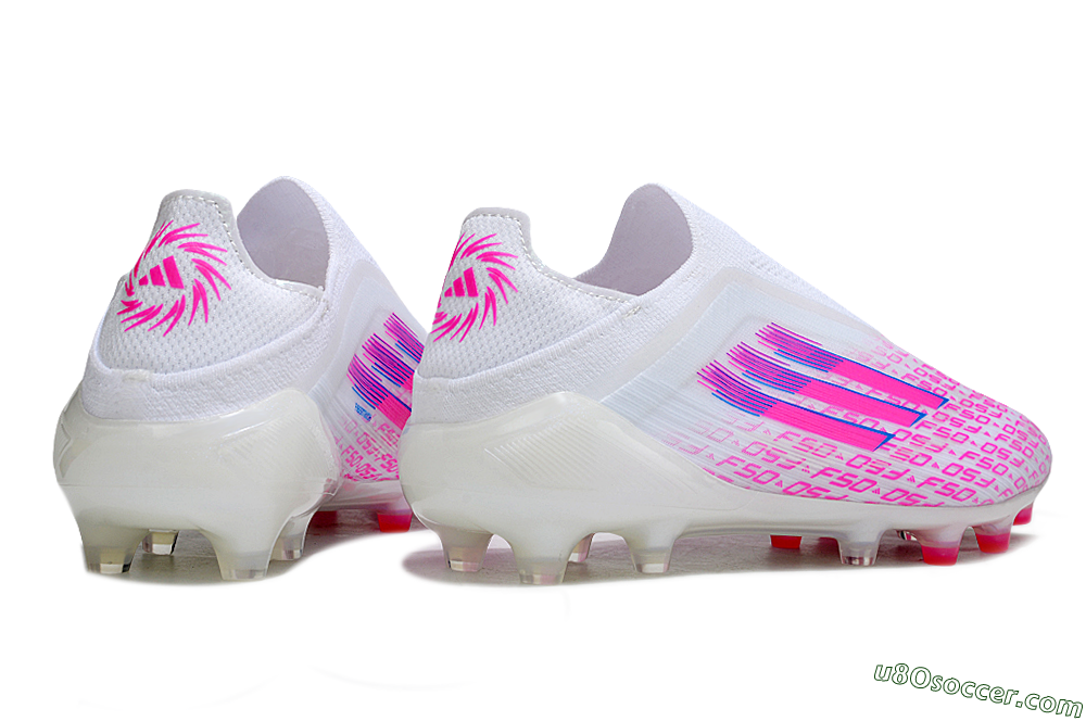 Adidas F50 Elite Laceless FG Firm Ground Soccer Cleats - White/Pink/Blue 6