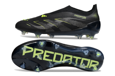 Adidas Predator 25 Elite Laceless FG Firm Ground Soccer Cleats - Black/Silver/Yellow