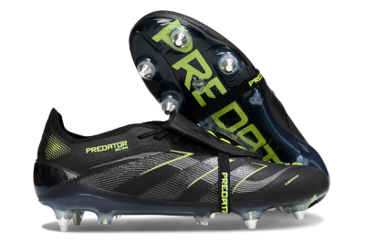 Adidas Predator 25 Elite Foldover Tongue SG Soft Ground Soccer Cleats - Black/Silver/Yellow