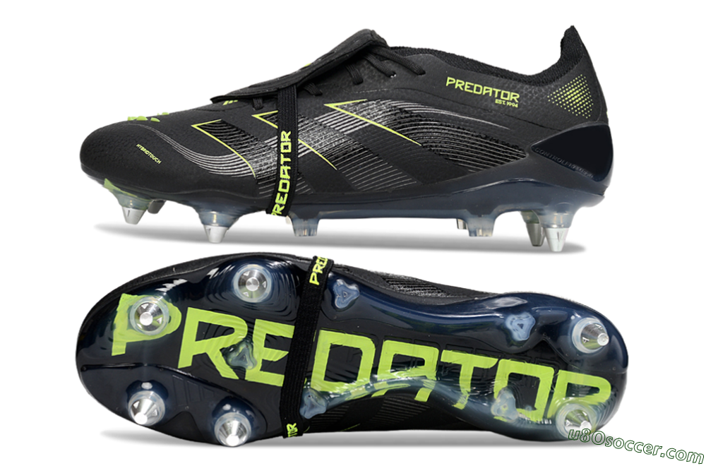 Adidas Predator 25 Elite Foldover Tongue SG Soft Ground Soccer Cleats - Black/Silver/Yellow 0