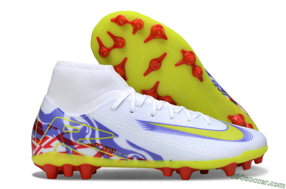 Nike Air Zoom Mercurial Superfly 10 Academy AG Artificial Grass Soccer Cleats - White/Purple/Yellow 1