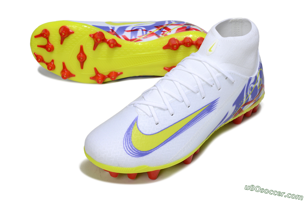 Nike Air Zoom Mercurial Superfly 10 Academy AG Artificial Grass Soccer Cleats - White/Purple/Yellow 3
