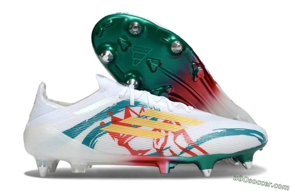 Adidas F50 Elite SG Soft Ground Soccer Cleats - White/Green/Gold/Red 1