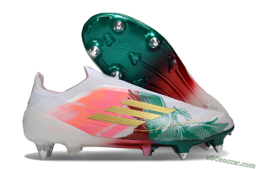 Adidas F50 Elite Laceless SG Soft Ground Soccer Cleats - White/Green/Gold/Red 1
