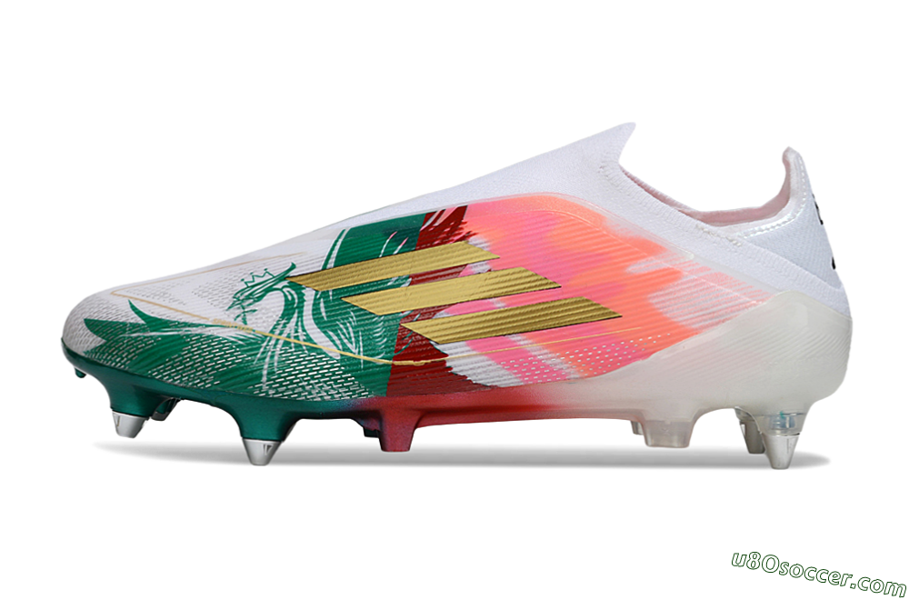 Adidas F50 Elite Laceless SG Soft Ground Soccer Cleats - White/Green/Gold/Red 2