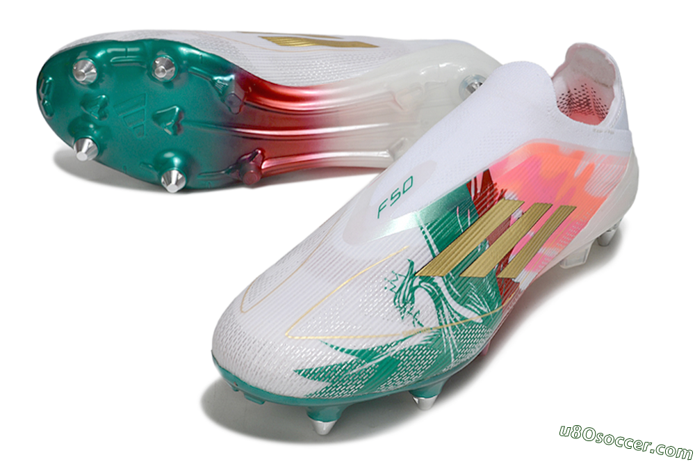 Adidas F50 Elite Laceless SG Soft Ground Soccer Cleats - White/Green/Gold/Red 3