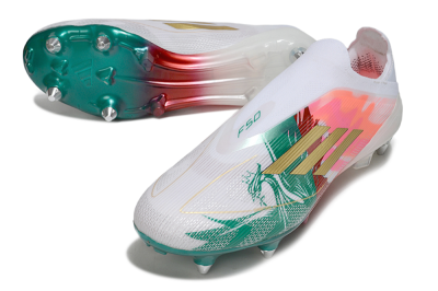 Adidas F50 Elite Laceless SG Soft Ground Soccer Cleats - White/Green/Gold/Red