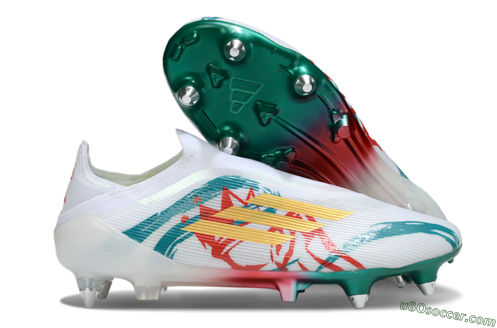 Adidas F50 Elite Laceless SG Soft Ground Soccer Cleats - White/Green/Gold/Red 1