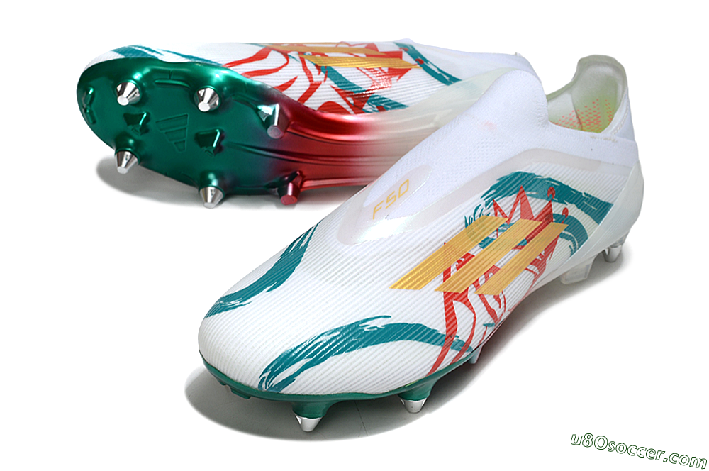 Adidas F50 Elite Laceless SG Soft Ground Soccer Cleats - White/Green/Gold/Red 3
