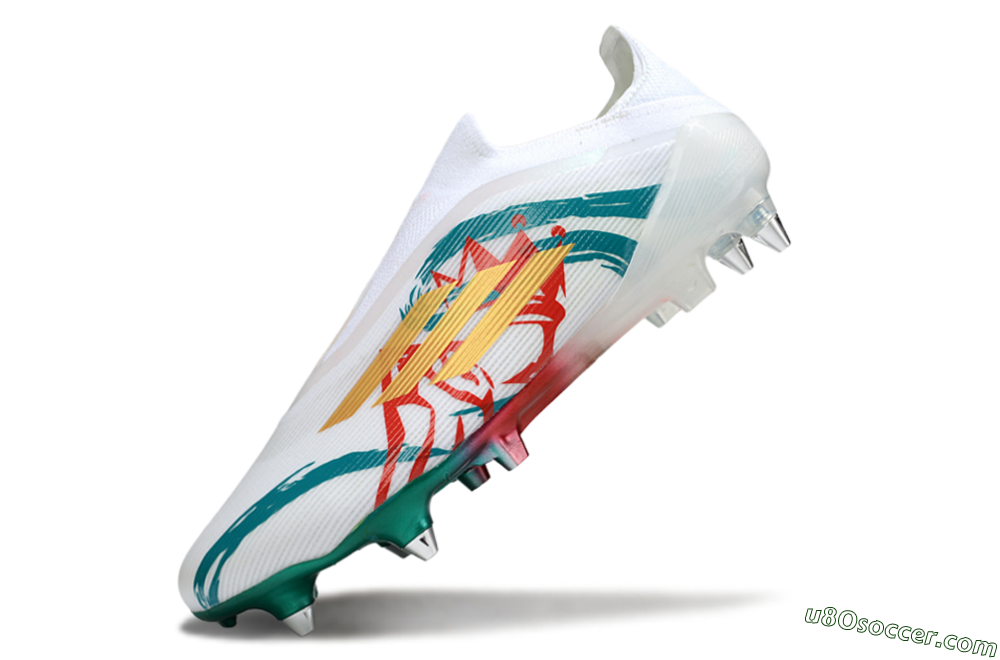 Adidas F50 Elite Laceless SG Soft Ground Soccer Cleats - White/Green/Gold/Red 5