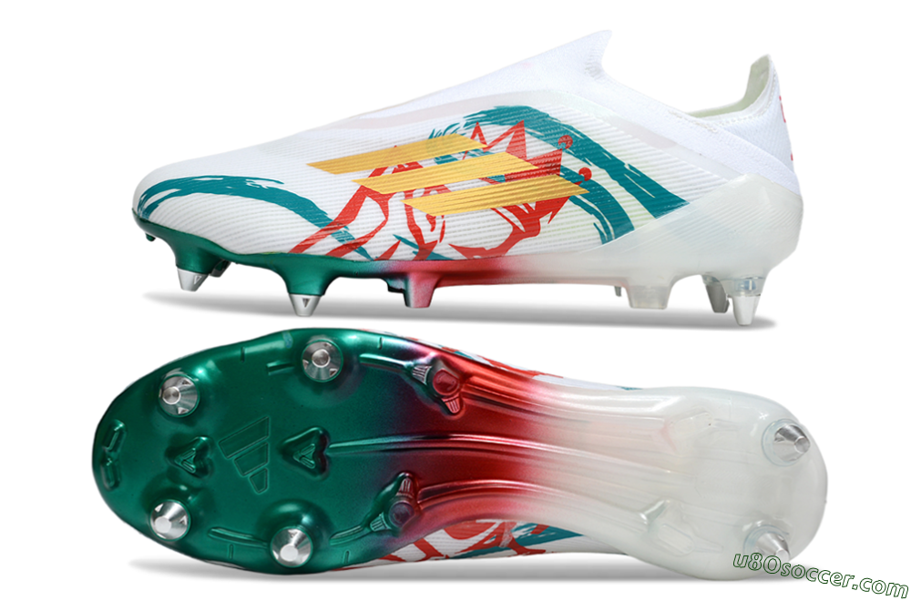Adidas F50 Elite Laceless SG Soft Ground Soccer Cleats - White/Green/Gold/Red 0