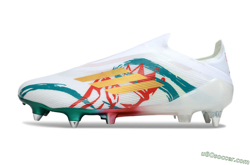Adidas F50 Elite Laceless SG Soft Ground Soccer Cleats - White/Green/Gold/Red 2