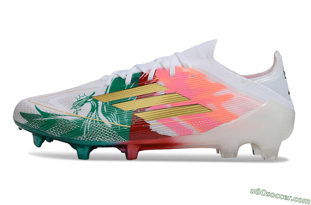 Adidas F50 Elite FG Firm Ground Soccer Cleats - White/Green/Gold/Red 2