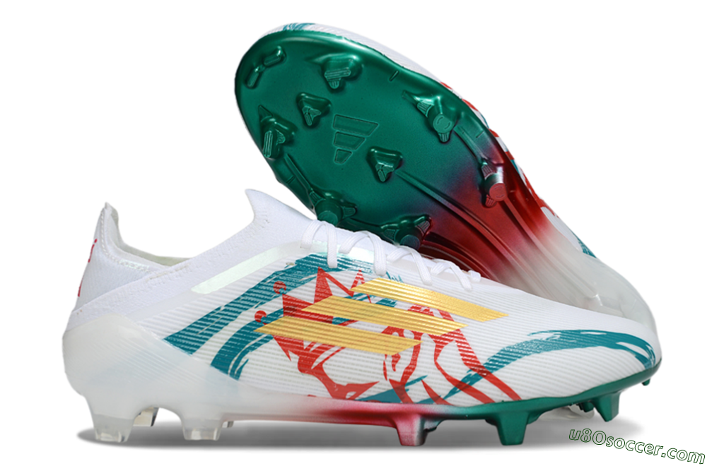 Adidas F50 Elite FG Firm Ground Soccer Cleats - White/Green/Gold/Red 1