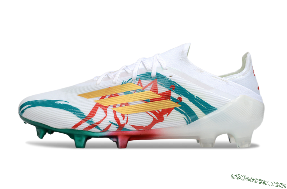 Adidas F50 Elite FG Firm Ground Soccer Cleats - White/Green/Gold/Red 2