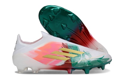 Adidas F50 Elite Laceless FG Firm Ground Soccer Cleats - White/Green/Gold/Red
