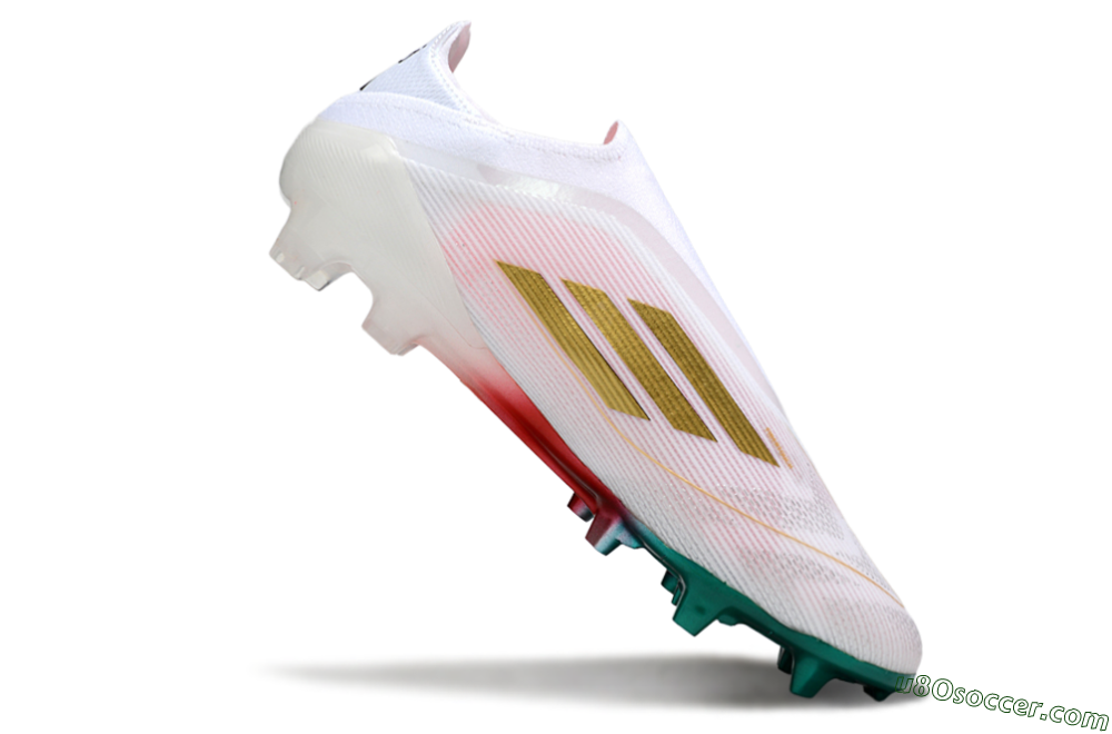 Adidas F50 Elite Laceless FG Firm Ground Soccer Cleats - White/Green/Gold/Red 4