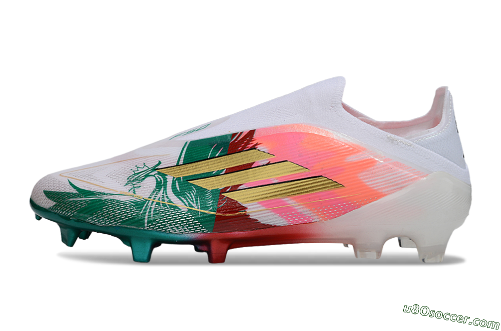 Adidas F50 Elite Laceless FG Firm Ground Soccer Cleats - White/Green/Gold/Red 2