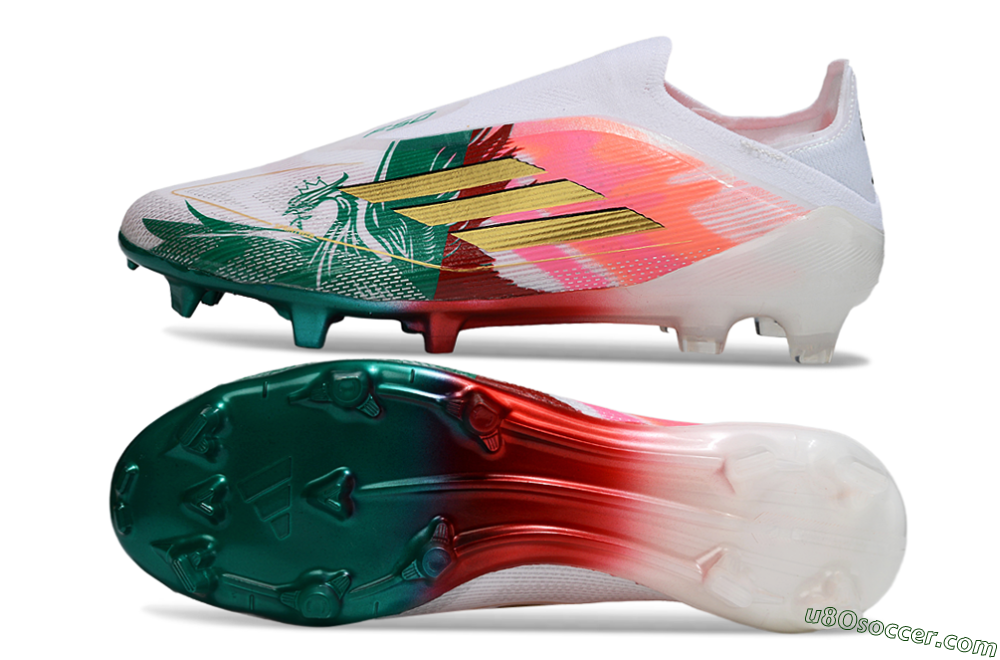 Adidas F50 Elite Laceless FG Firm Ground Soccer Cleats - White/Green/Gold/Red 0
