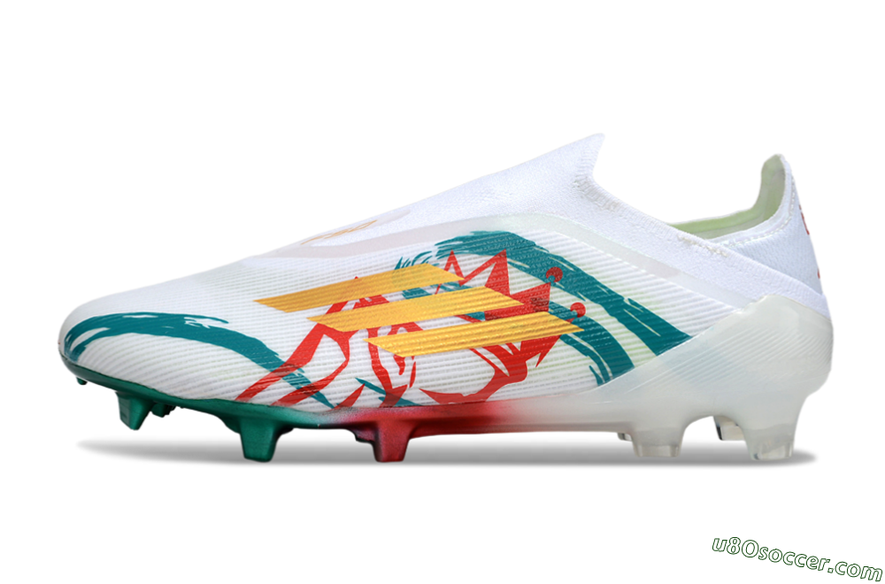 Adidas F50 Elite Laceless FG Firm Ground Soccer Cleats - White/Green/Gold/Red 2