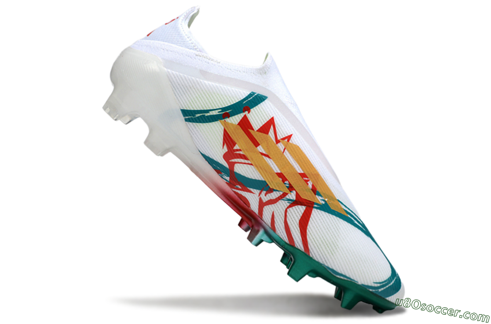 Adidas F50 Elite Laceless FG Firm Ground Soccer Cleats - White/Green/Gold/Red 4