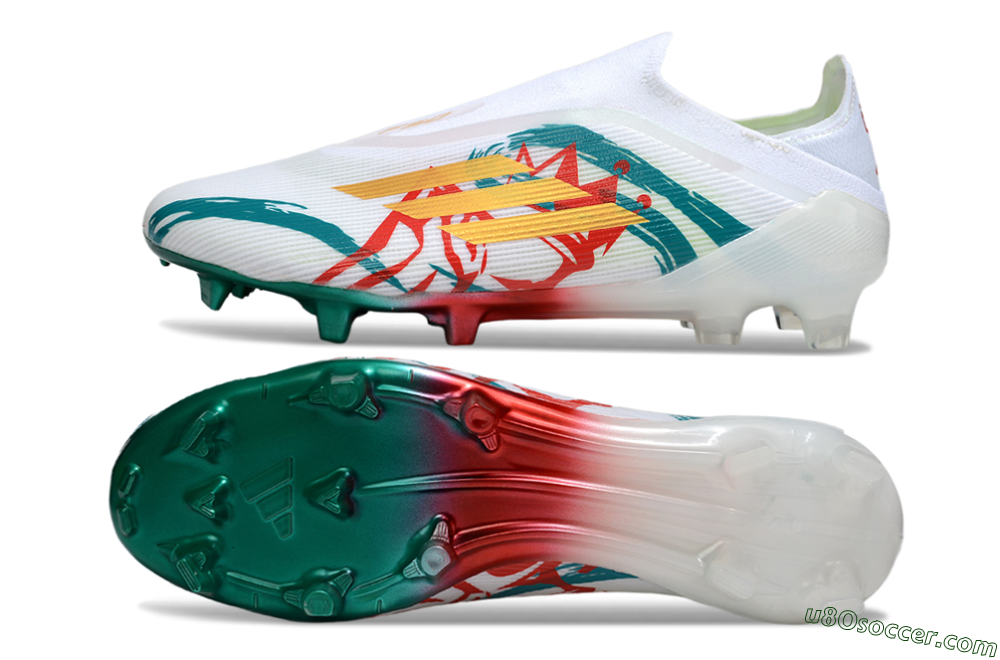 Adidas F50 Elite Laceless FG Firm Ground Soccer Cleats - White/Green/Gold/Red 0