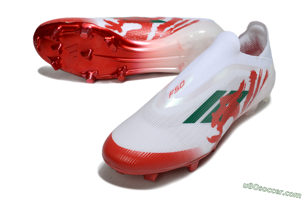 Adidas F50 Elite Laceless FG Firm Ground Soccer Cleats - White/Green/Red 3