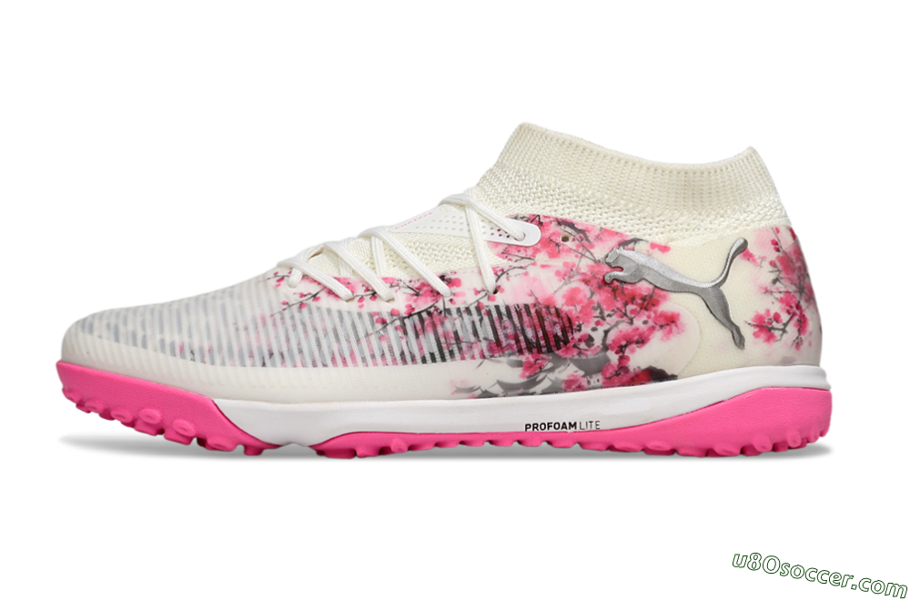 Puma Future 8 Ultimate TF Artificial Turf Soccer Shoes - White/Black/Pink 2