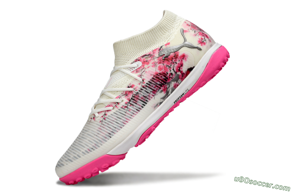 Puma Future 8 Ultimate TF Artificial Turf Soccer Shoes - White/Black/Pink 5