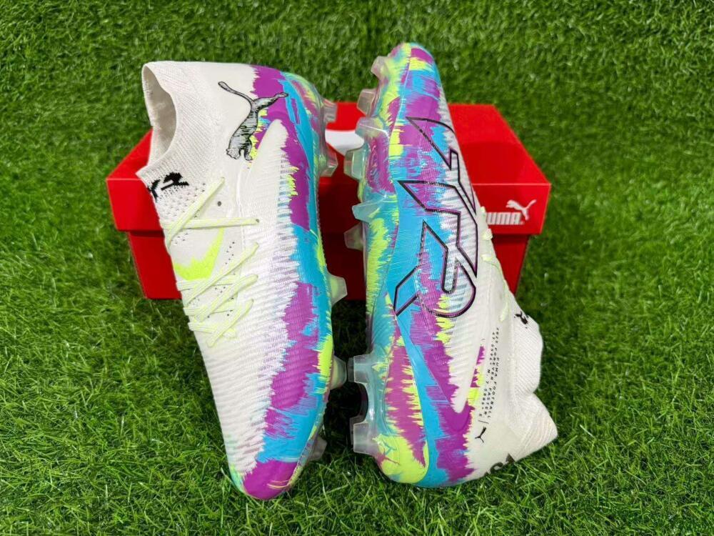 Puma Future 8 Ultimate FG Firm Ground Soccer Cleats - White/Purple/Yellow/Blue