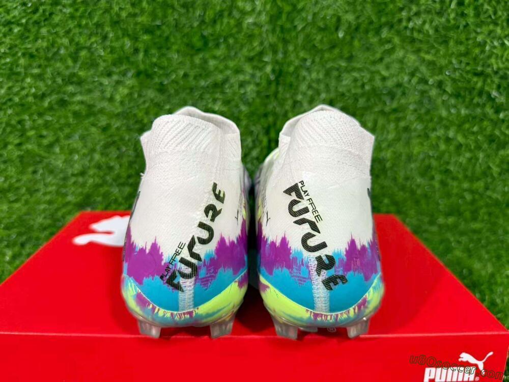 Puma Future 8 Ultimate FG Firm Ground Soccer Cleats - White/Purple/Yellow/Blue
