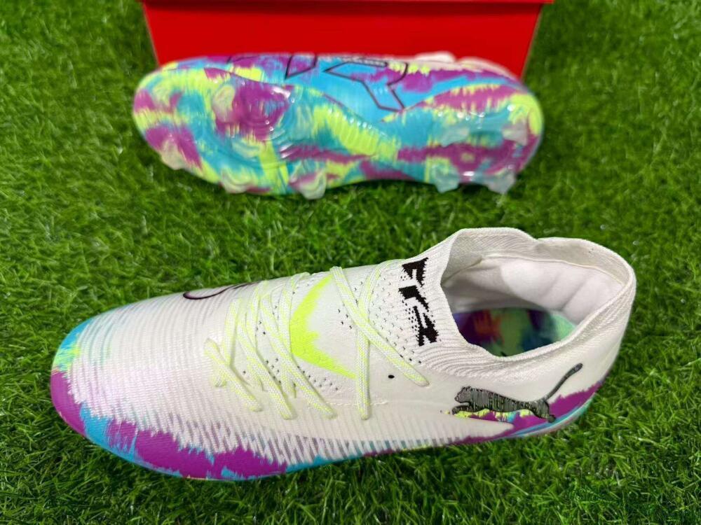 Puma Future 8 Ultimate FG Firm Ground Soccer Cleats - White/Purple/Yellow/Blue