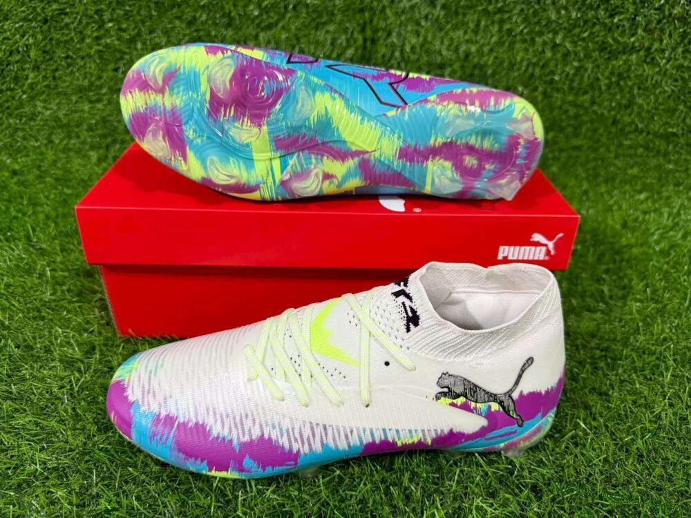 Puma Future 8 Ultimate FG Firm Ground Soccer Cleats - White/Purple/Yellow/Blue