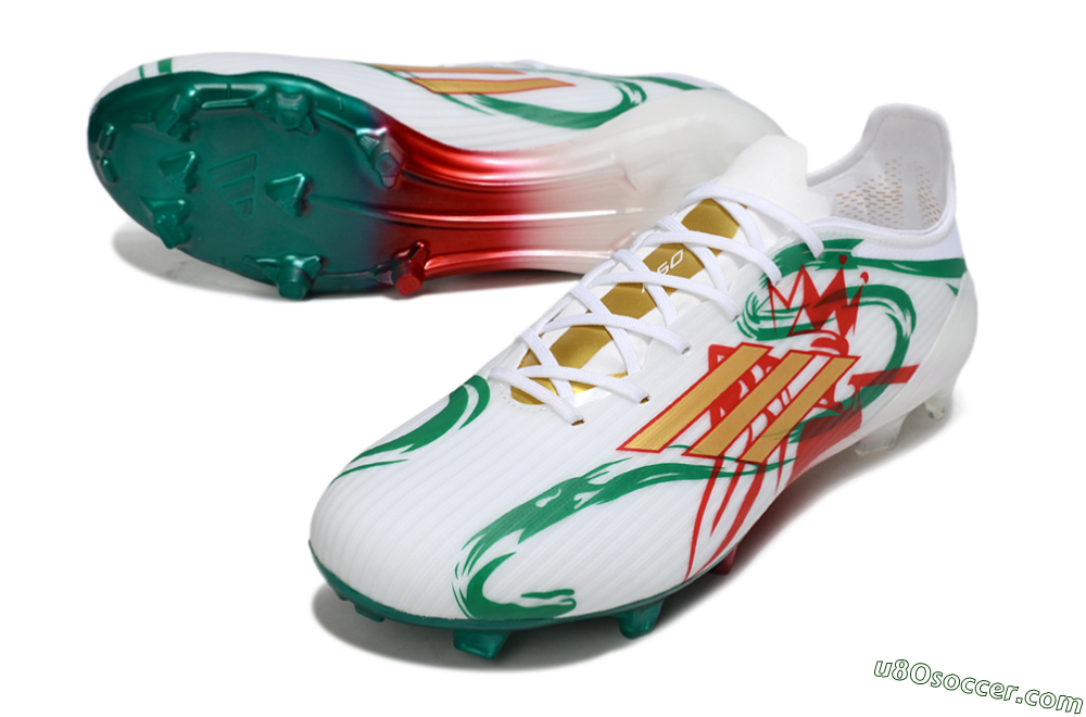 Adidas F50 Elite FG Firm Ground Soccer Cleats - White/Green/Gold/Red 3