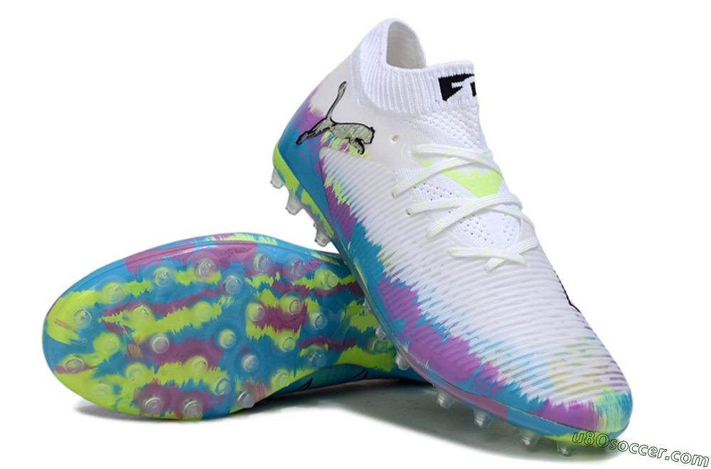 Puma Future 8 Ultimate MG Multi Ground Soccer Cleats - White/Blue/Yellow 3