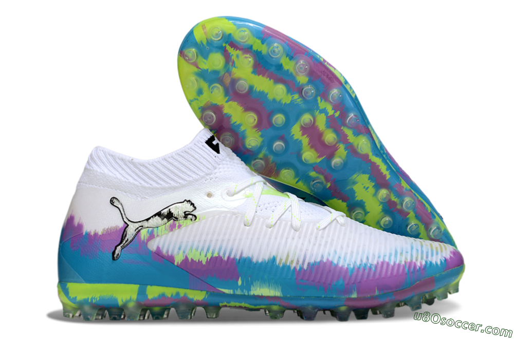 Puma Future 8 Ultimate MG Multi Ground Soccer Cleats - White/Blue/Yellow 1