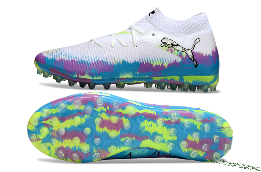 Puma Future 8 Ultimate MG Multi Ground Soccer Cleats - White/Blue/Yellow 0