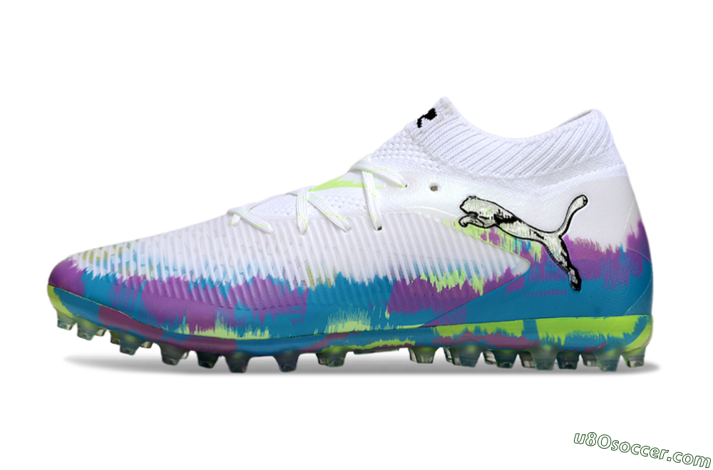 Puma Future 8 Ultimate MG Multi Ground Soccer Cleats - White/Blue/Yellow 2