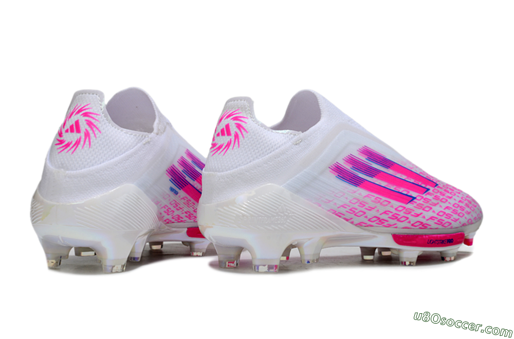 Adidas F50+ Elite Lightstrike Pro FG Firm Ground Soccer Cleats - White/Pink/Blue 6